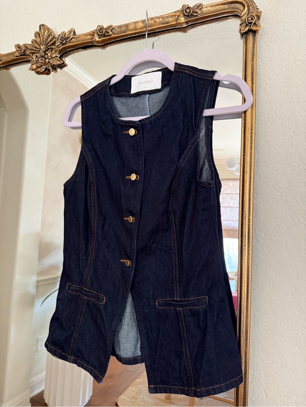 Meshki Dark Indigo Denim Vest with Gold Buttons size medium